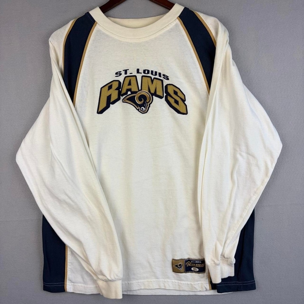 Vintage St Louis Rams NFL Football Two Tone White Long Sleeve Shirt L